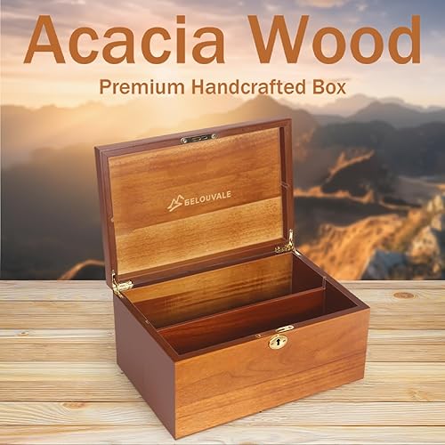 Miniatura 5 de Caja de recuerdos de acacia premium, caja de memoria hecha a mano con cerradura para recuerdos con compartimento extraíble, caja decorativa de