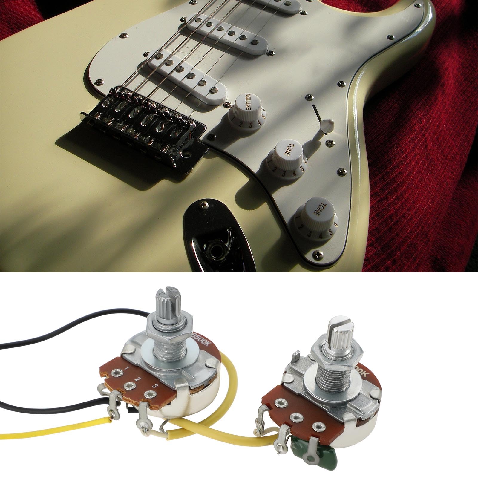 Be In Your Mind 1 Set Humbucker Solderless Guitar Prewired Wiring Harness Kit 2V2T with 500K Pots and 3 Way Toggle Switch Compatible with Epi LP Standard Series - Image 3