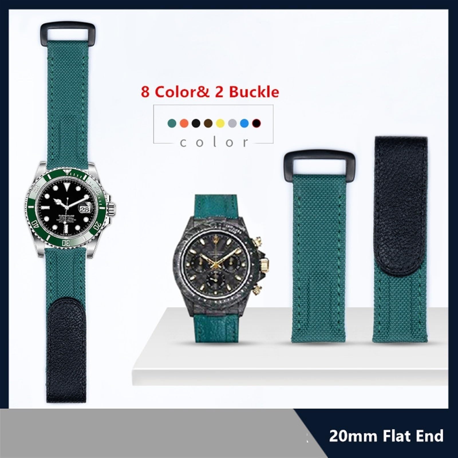 XMKT Cinturino in tessuto di nylon in pelle colorato da 20 mm per cinturino DAYTONA SUBMARINER GMT Yacht-Master DateJust cinturino per orologio