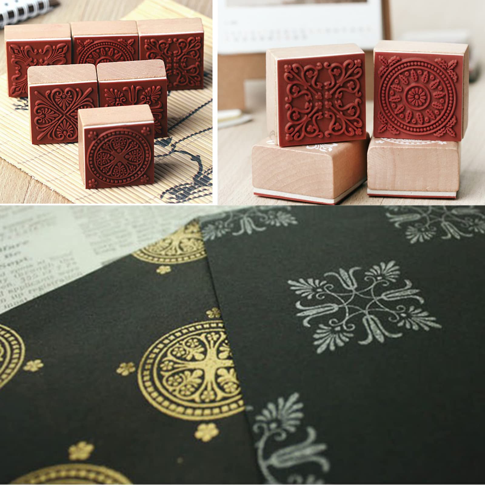 12 sellos artesanales de madera, sellos vintage con motivos de flores, para tampones, álbumes de bricolaje, álbumes de fotos y tarjetas de invitación