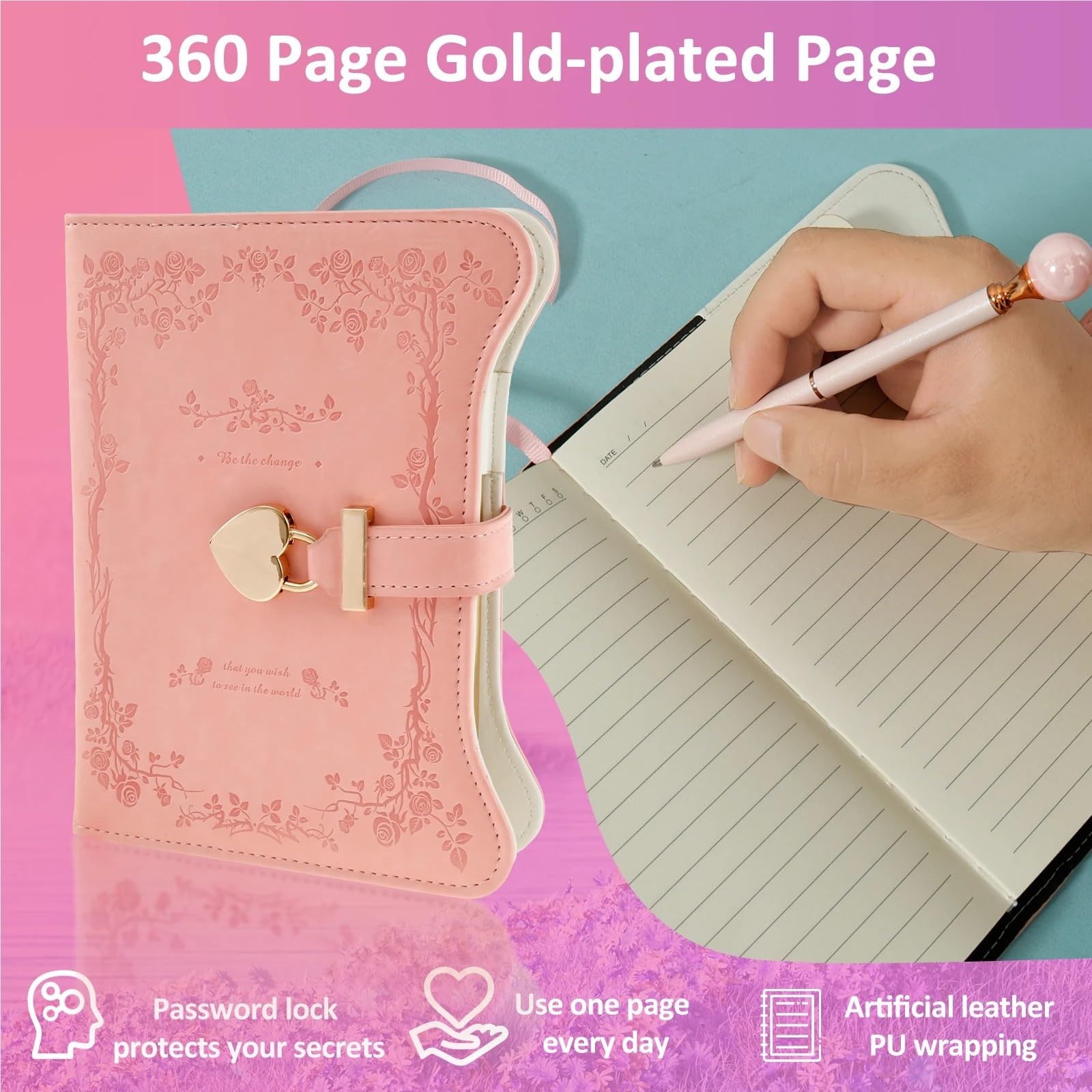 Abschließbares Tagebuch Tagebuch Mit Schloss Und Schlüssel, 360 Seiten, Journal Mit Schloss, Größe B6, PU-Leder, Abschließbares Stift(Purple)