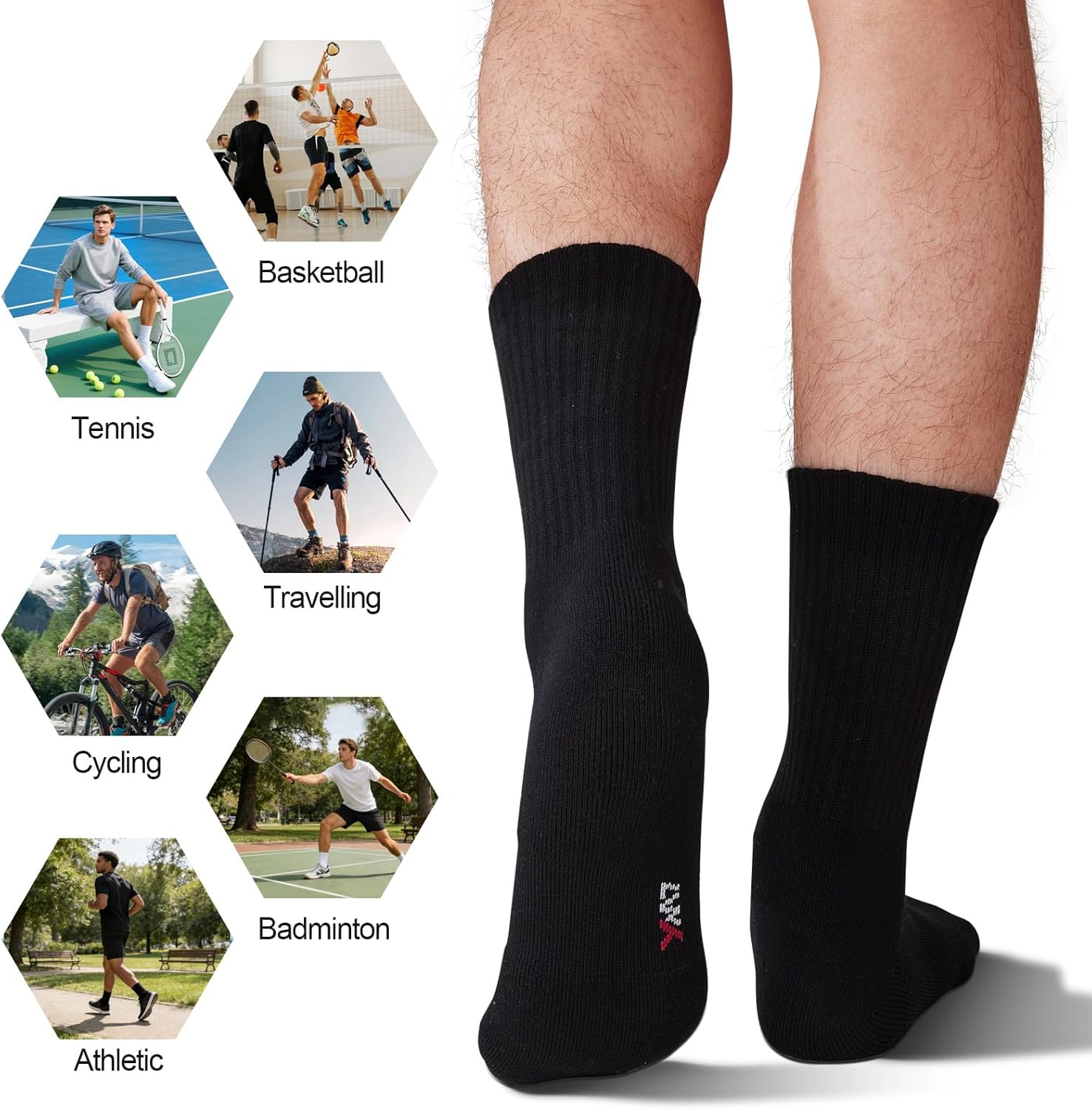 LWK Men's Bamboo Athletic Crew Socks - Long Socks for Men, Moisture Wicking Breathable Running Socks, 6 Pack Gift Box - Image 6