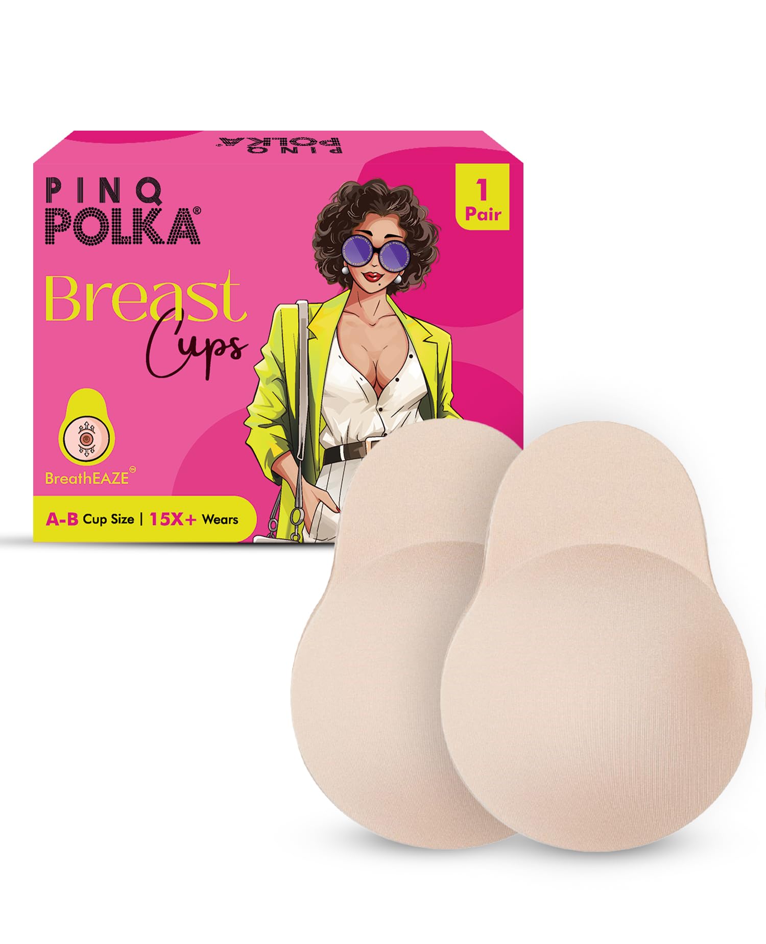 PINQ POLKA Silicone Breast Cups for Women, Reusable Push Up Adhesive Bra, Invisible Seamless Pasties, Backless Bra for Dress
