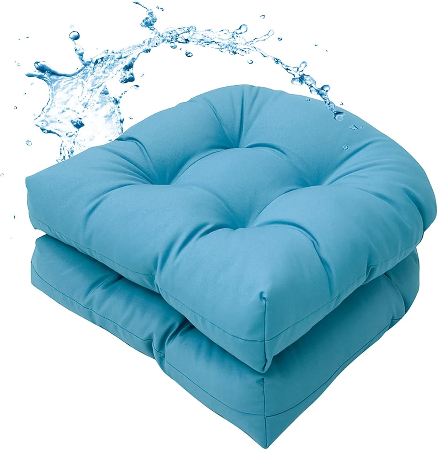 MTMR Water-Repellent Outdoor Chair Cushions Set of 2, 19”X19” Patio Chair Cushions with High Elasticity PP Cotton, Thick Tufted Outdoor Patio Furniture Cushions, Seat Cushions for Outdoor Furniture Turquoise 19"x19"