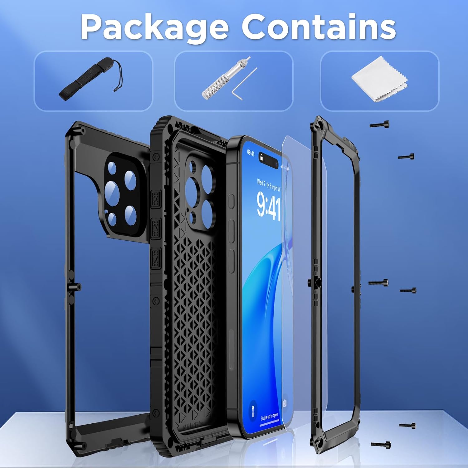 Mitywah Waterproof Case for iPhone 16 Pro, Shockproof Heavy Duty Case with Built-in Screen Protector, Underwater Full Body Protective Metal Case 6.3 inch, Black - Image 8