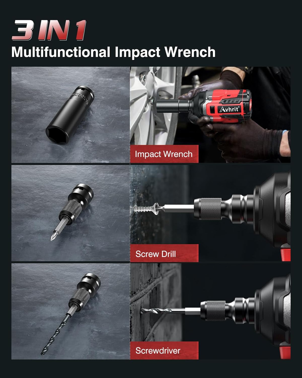 Avhrit Impact Wrench 3-in-1 Functionality
