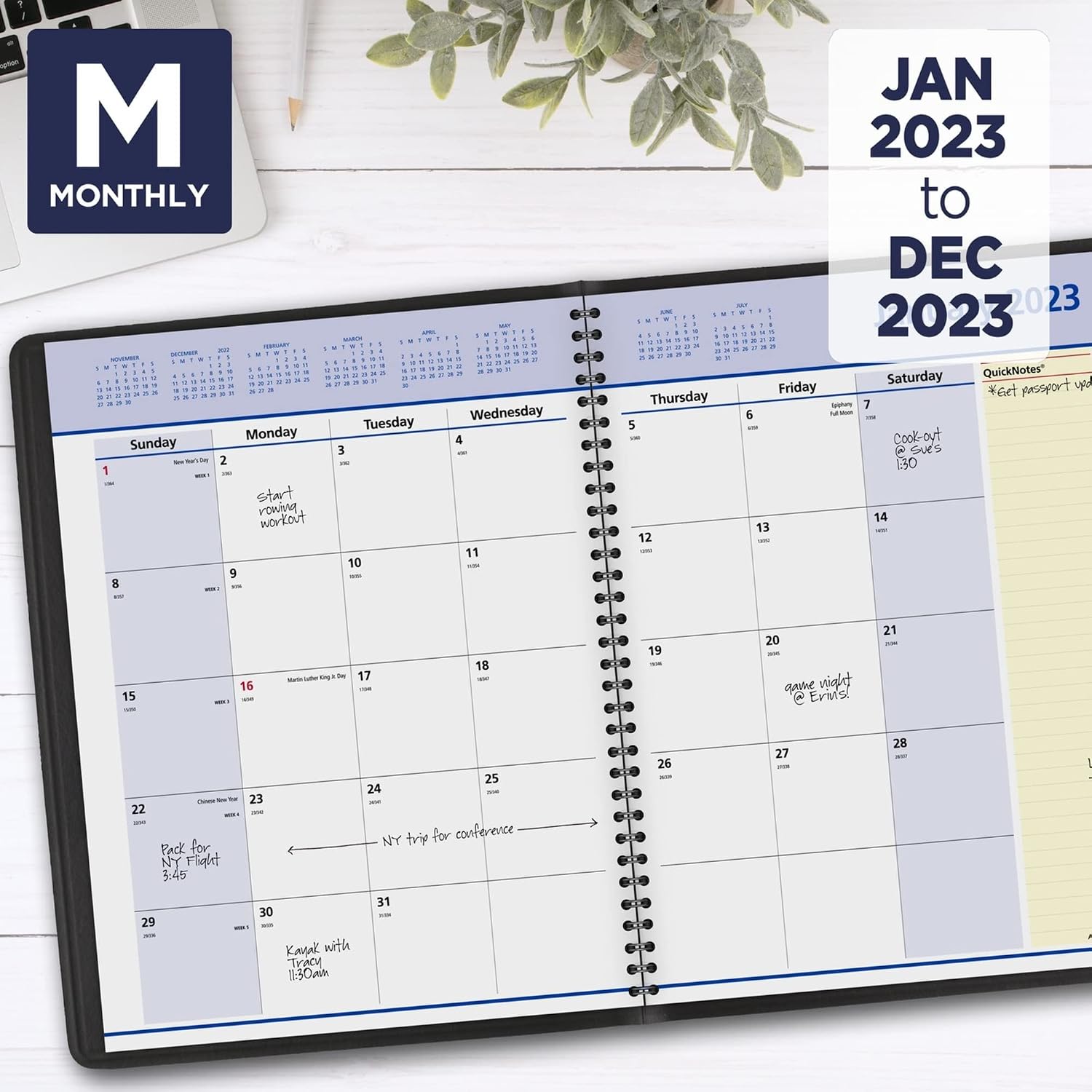 AT-A-GLANCE 2023 Monthly Planner, QuickNotes, 8-1/4" x 11", Large, Monthly Tabs, Pocket, Black (760605)