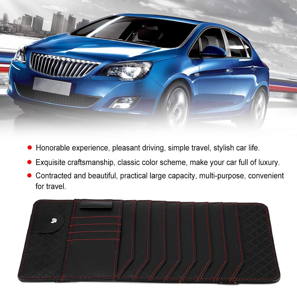 CD Storage Bags, Multi-functional Car Sun Visor CD Organizer Holder PU Leather Disc Card Storage Bag Black