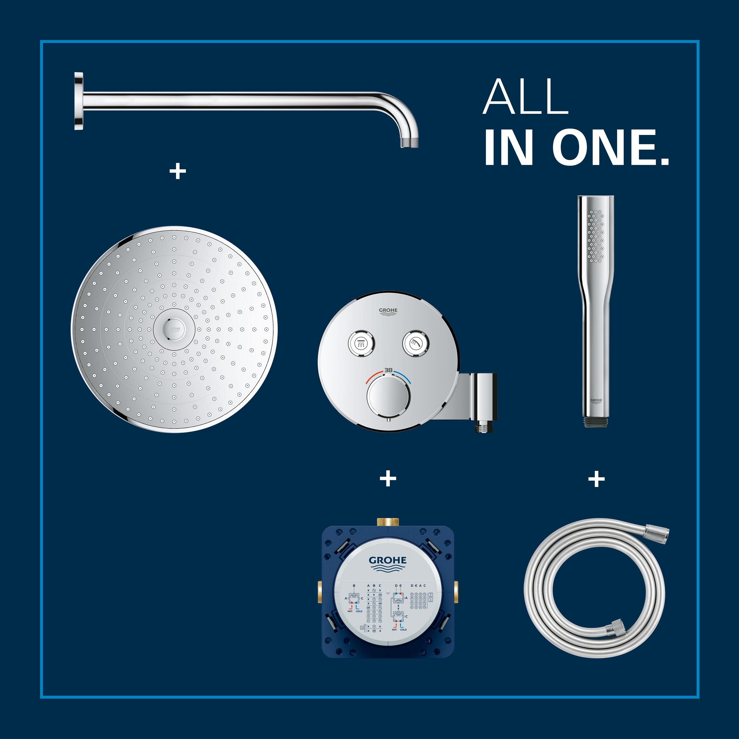 GROHE Precision SmartControl 260 – system prysznicowy (głowica prysznicowa 260 mm z 2 rodzajami strumienia, słuchawka prysznicowa 1 strumień, uniwersalne pudełko do zabudowy, wąż prysznicowy 150 cm),