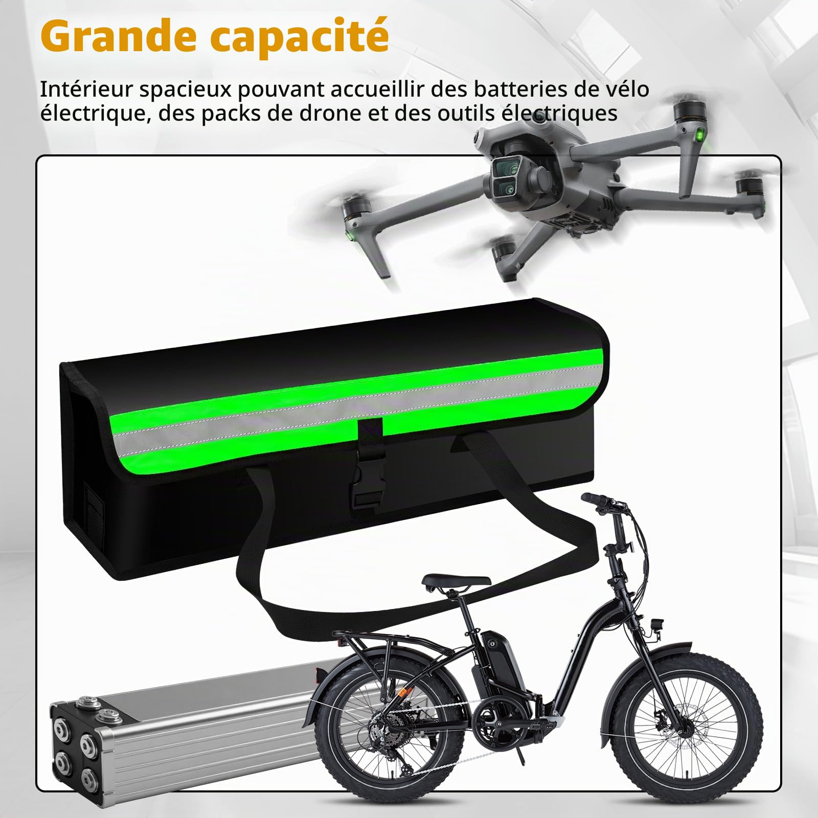 Sac De Sécurité De Batterie Au Lithium, Sac De Batterie Au Lithium Ignifuge, Approprié Pour La Charge, Le Stockage Et Le Transport De La Batterie De Vélo électrique, 49×16×16cm
