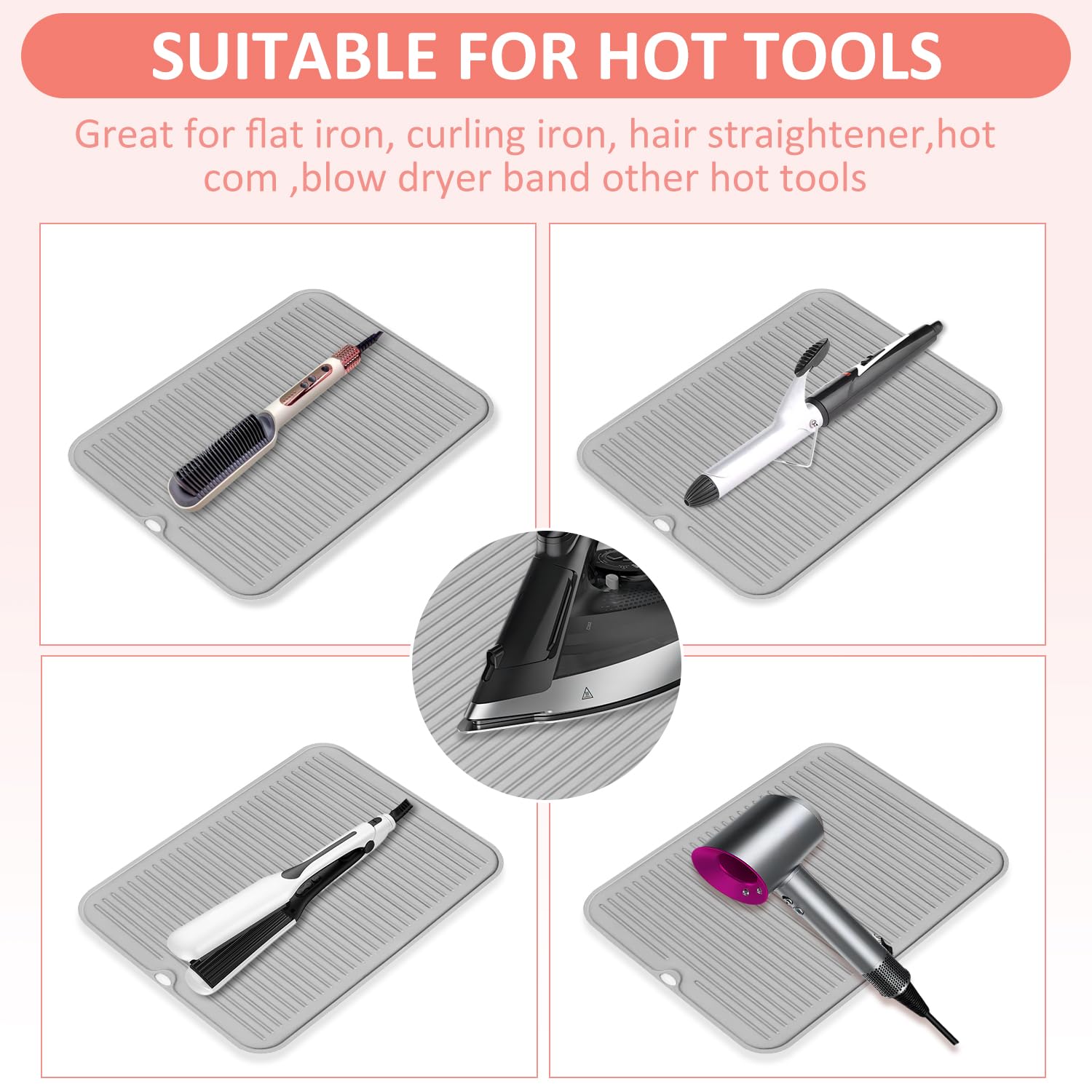 Alfombrilla Resistente al Calor Grande Alfombrilla de Silicona para Herramientas de Peluquería Calientes para Tenacillas Planchas de Pelo Herramientas de Estilizado Portátiles