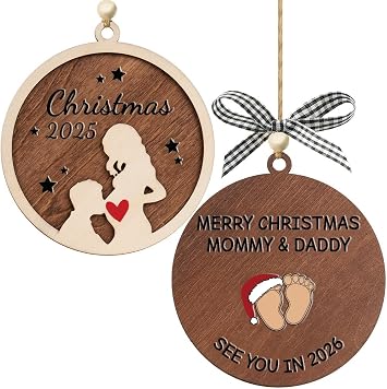Pregnant Christmas Ornaments 2026, Acrylic Pregnancy Announcement Ornament, for Expecting Parents, Baby Pregnancy Announcement Gift Ideas for Husband, Family, Xmas Hanging Decor Baby Feet