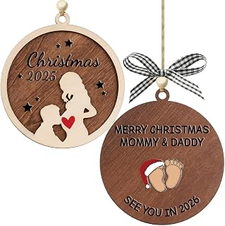 Pregnant Christmas Ornaments 2026, Acrylic Pregnancy Announcement Ornament, for Expecting Parents, Baby Pregnancy Announcement Gift Ideas for Husband, Family, Xmas Hanging Decor (Baby Feet)