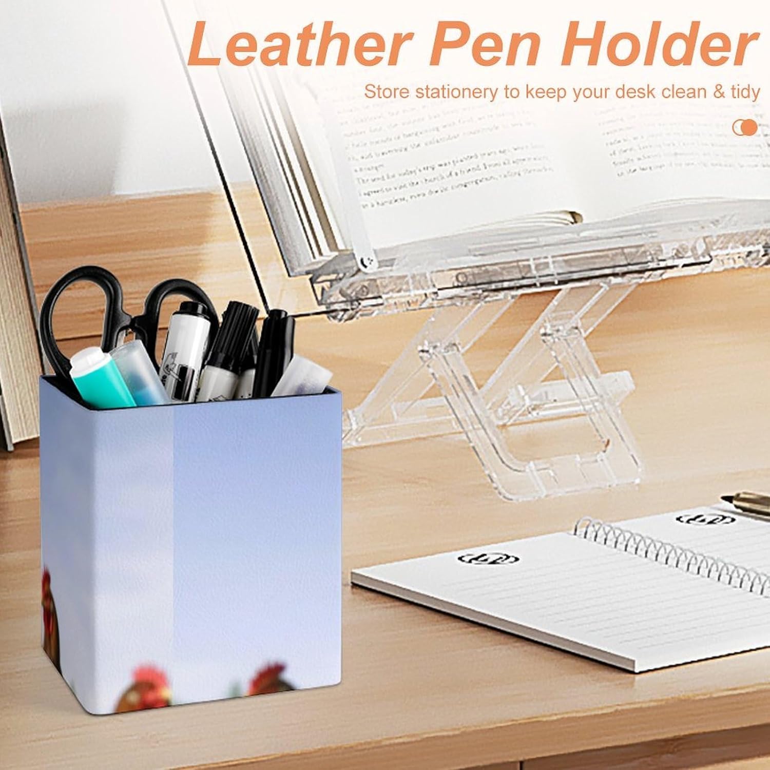 PU Leather Pencil Pens Holder Cup Desktop Makeup Brush Storage Organizer image 4