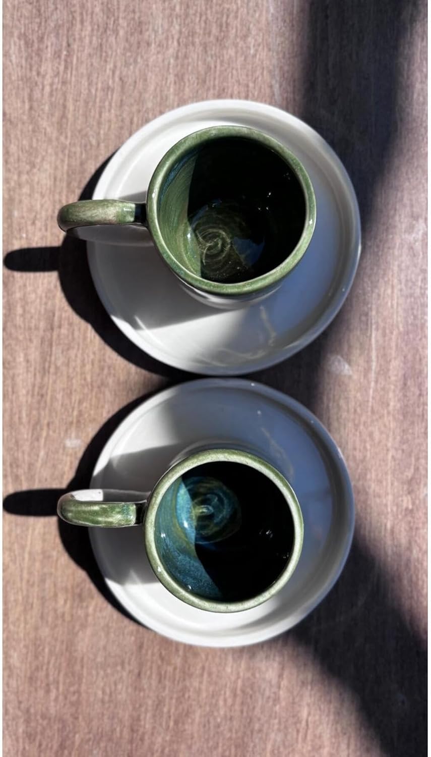 SODEF Coffee Cup Set Stoneware 2-Piece Green Espresso Demitasse Cups Modern Design for Home, Cafe, Restaurant, 2.3 fl oz Capacity - Green, One Size