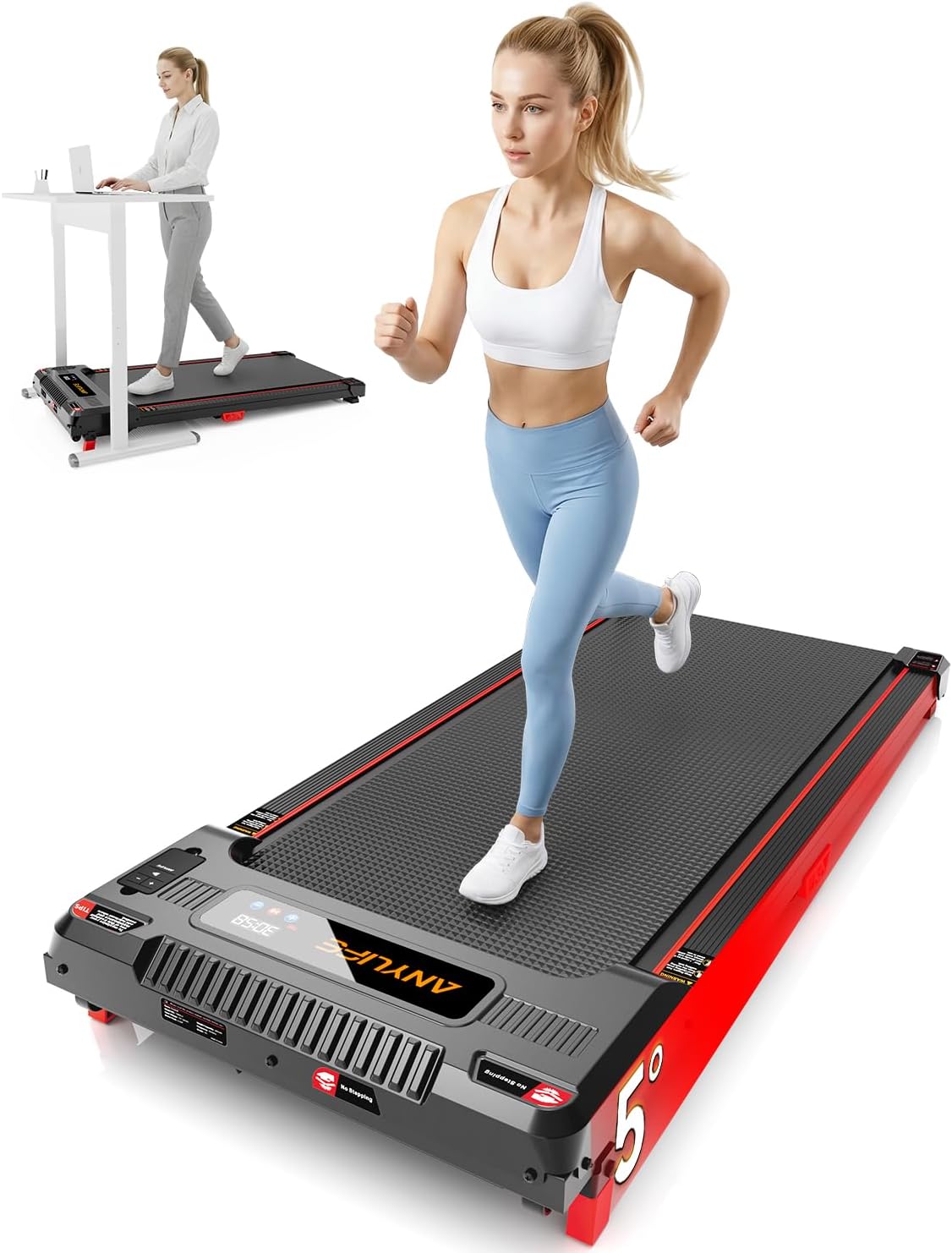 Walking Pad Treadmill Incline Walking Pads Under Desk 330lb Capacity, Anylife Portable Small Running Pad with LED Display for Home, Remote Control
