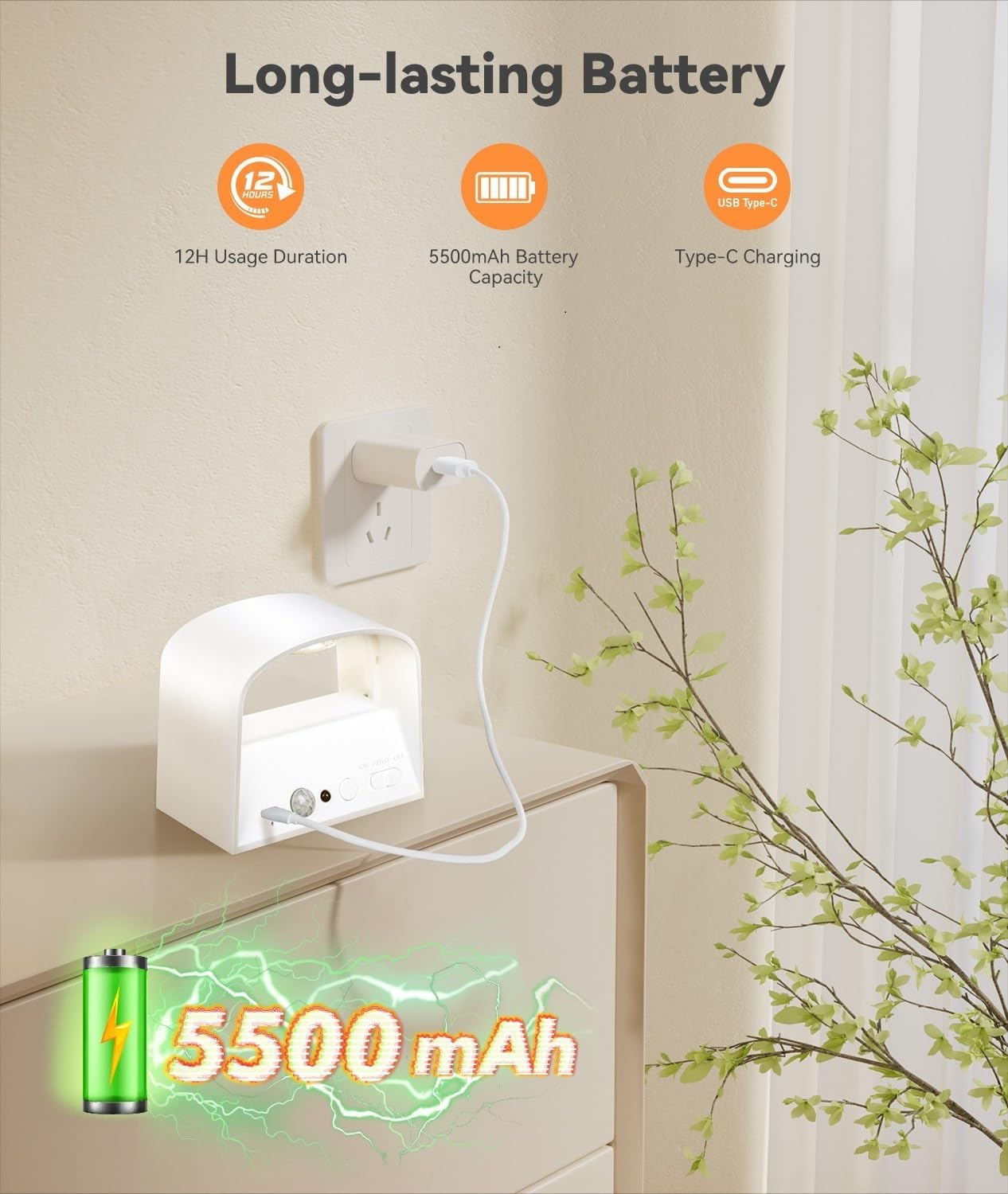 Battery Operated Wall Sconce, 5500mAh - 2 Pack Motion Sensor Wall Mount Light with Remote Control - Rechargeable Wall Lamp - Dimmable Wireless Indoor 3 Color Changing Led Light Fixture Sconce