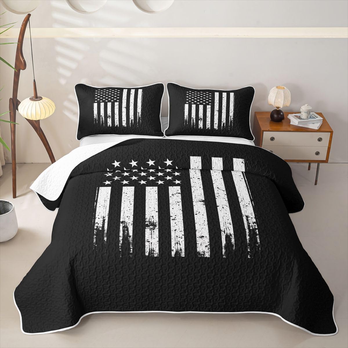 Feelyou American Flag Anniversary Quilt Set King Size for Kids Boys Girls