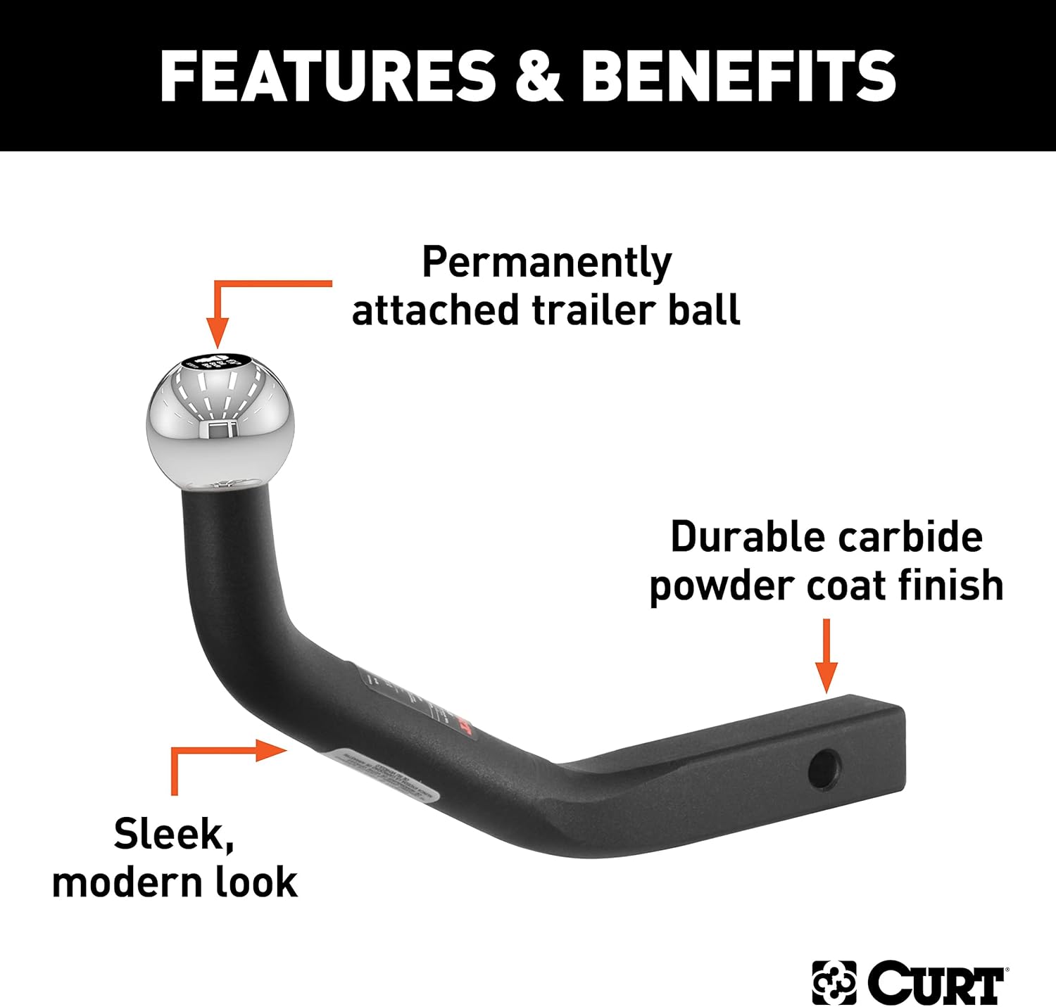CURT 45561 Euro Trailer Hitch Mount with 1-7/8-Inch Ball, Fits 1-1/4-Inch Receiver, 3,500 lbs, 5-1/8-Inch Height