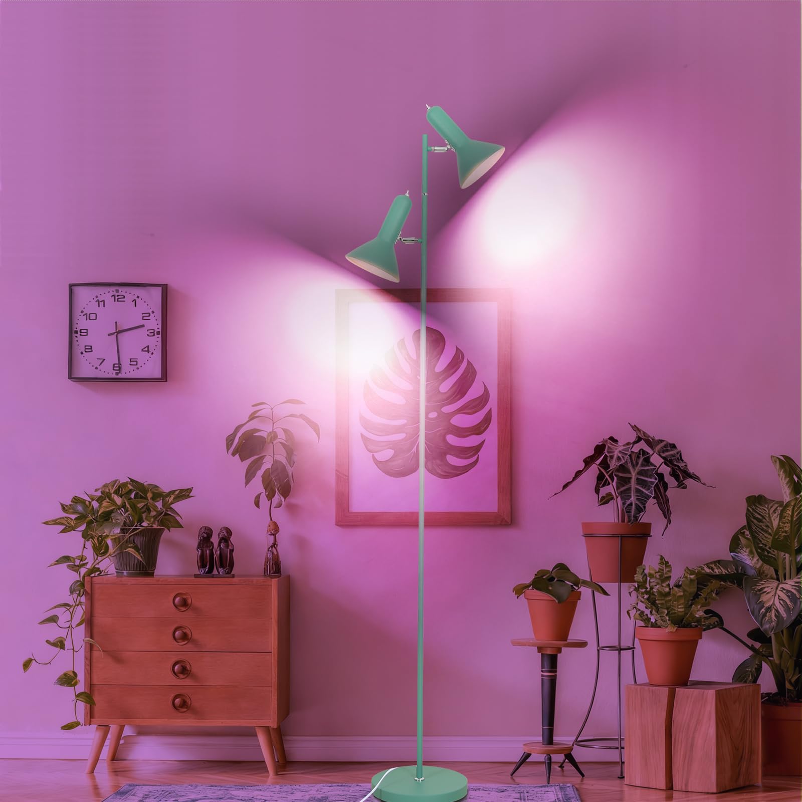 Lampa de Pie de Salotto DIYA-Verde, 2x E27 MAX. 60W Floor lamp, Lampada da Terra Vintage altezza 171CM, Lampada da Terra Retrò in Metallo per Camera da Letto, Studio, Ufficio, Pianta