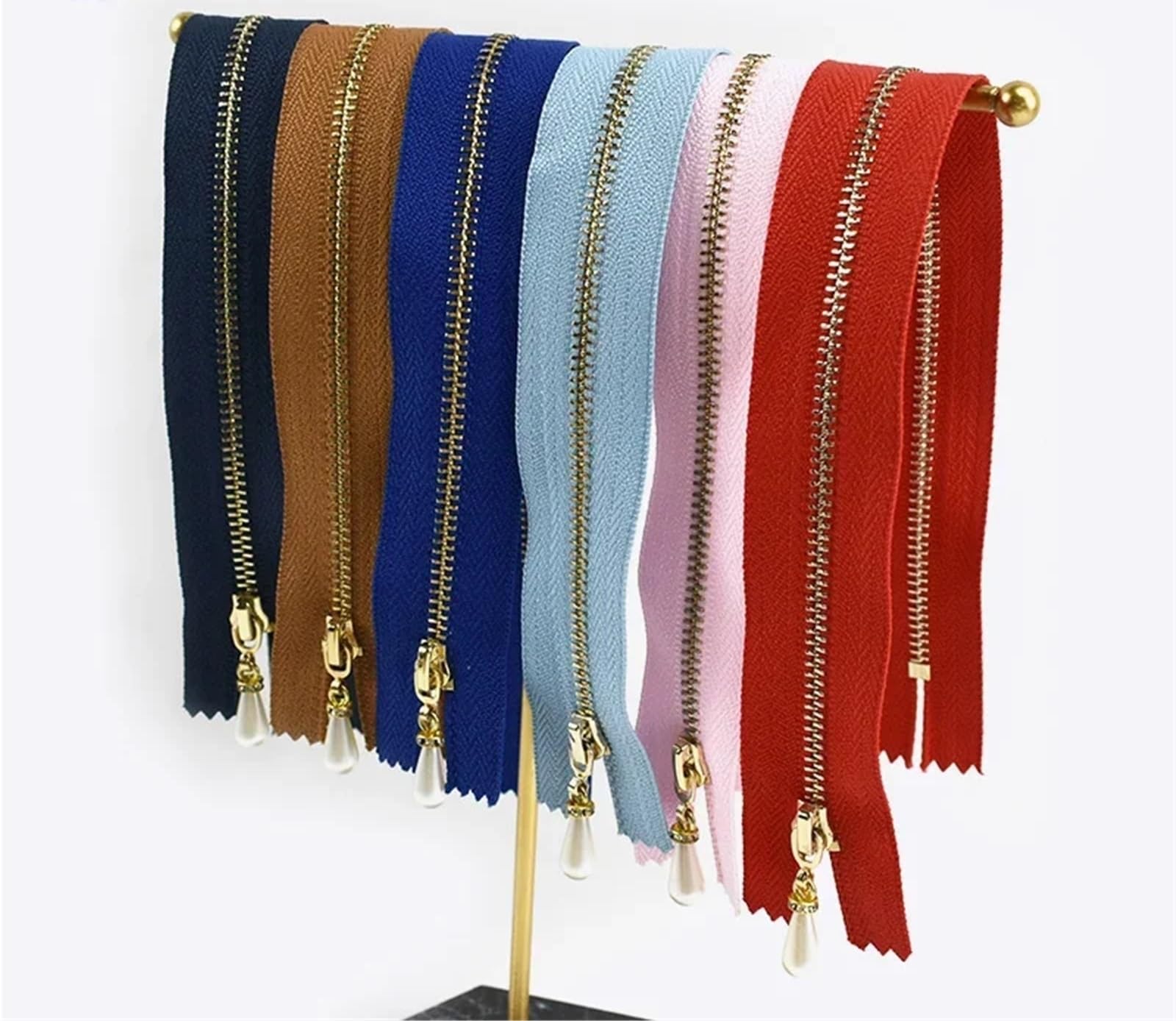 10/15 Uds 15-70cm 3# cremallera abierta y cerrada cierre automático deslizador de perlas doradas DIY bolso decoración vestido accesorio costura(G,OpenEnd-No3-50cm,15Pcs)