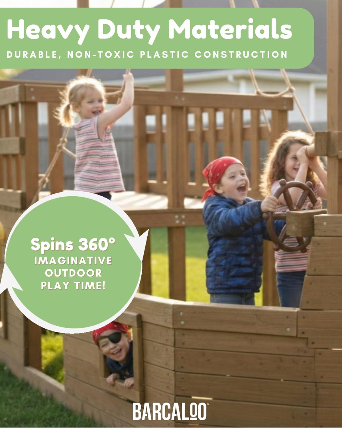 Barcaloo Kids Playground Pirate Ship Wheel – Brown, Jungle Gym Steering Wheel Swing Set Accessories, Attachment for Backyard Treehouse, Jungle Gym or Swing Set