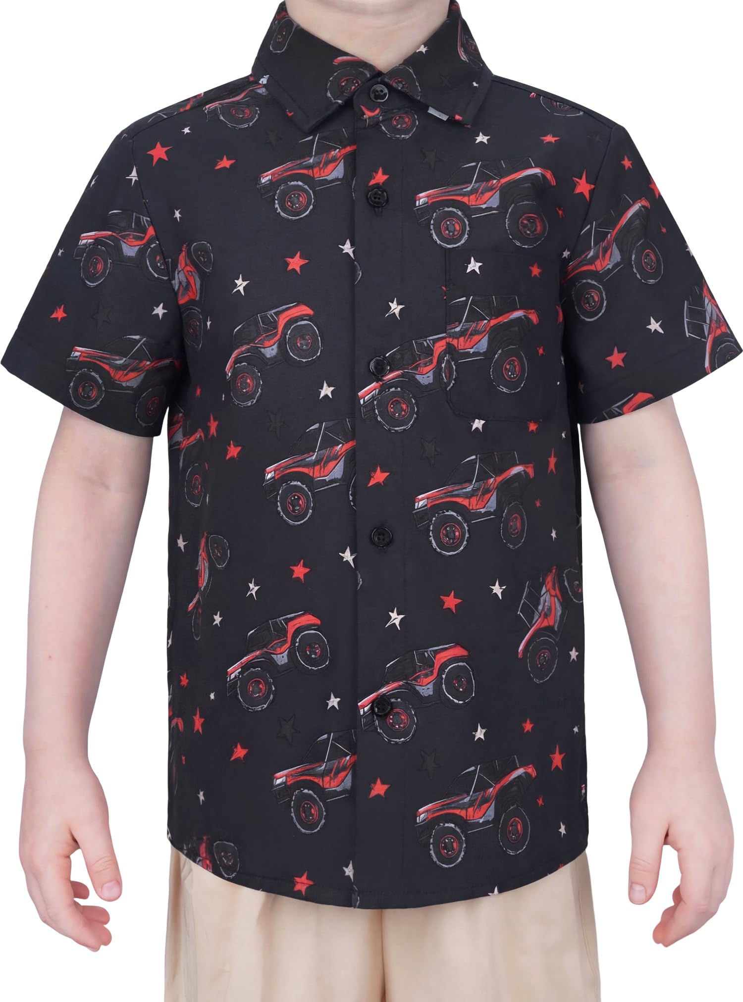Boys Hawaiian Button Down Shirt, Pure Combed Cotton Short Sleeve Size 3-15Y