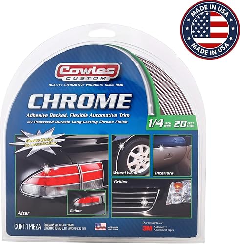 Miniatura 2 de COWLES Personalizado - Moldura corporal universal premium para todos los vehículos - Instalación fácil, acabado cromado, 14 pulgadas por 20 pies,