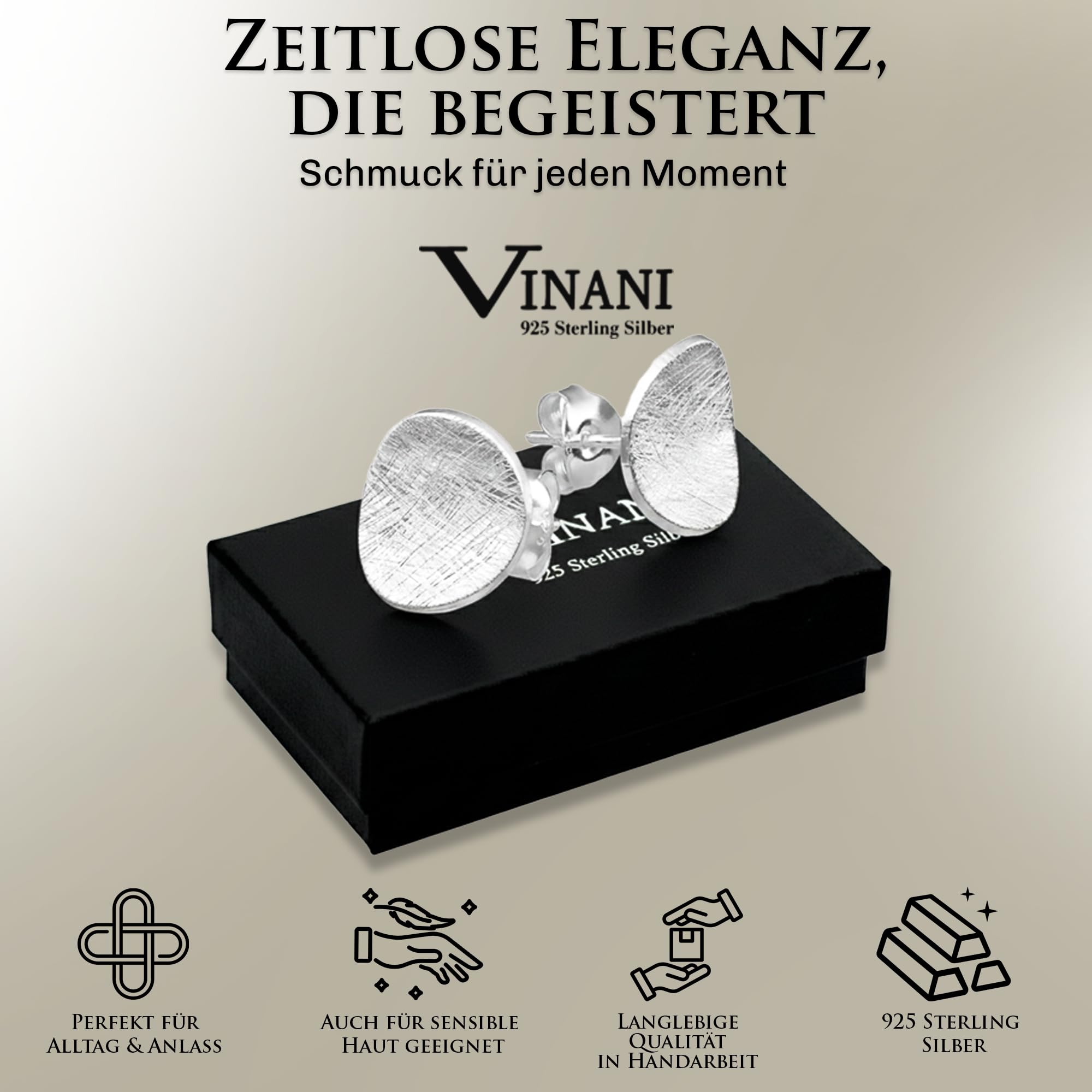 Vinani Damen Ohrstecker 925 Silber - Kreis-Design rund gebogen gebürstet - aus 925 Sterling Silber - Ohrringe für Frauen - 2OSB