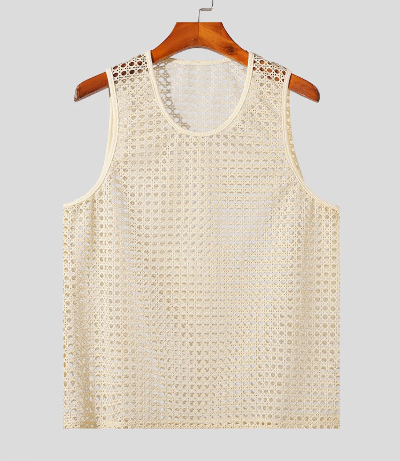 MIZOK Mens Knitted Crochet Tank Top Summer Hollow Sleeveless Tops Scoop Neck Loose Shirts - Image 6