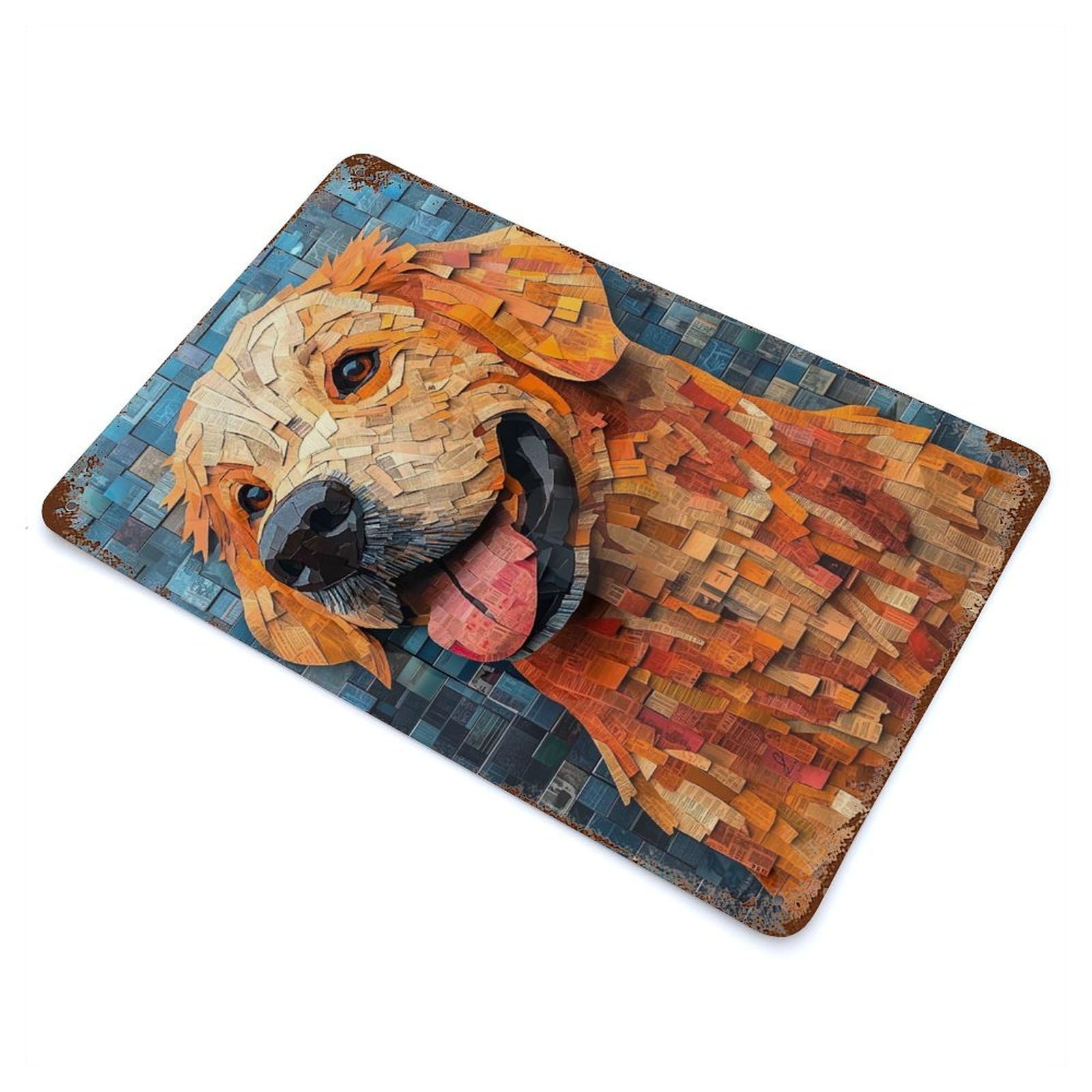 Golden Retriever Mosaic Decorative Tin Sign 11.8"x7.9", Rustic Home Decor for Garage, Pub Or Kitchen