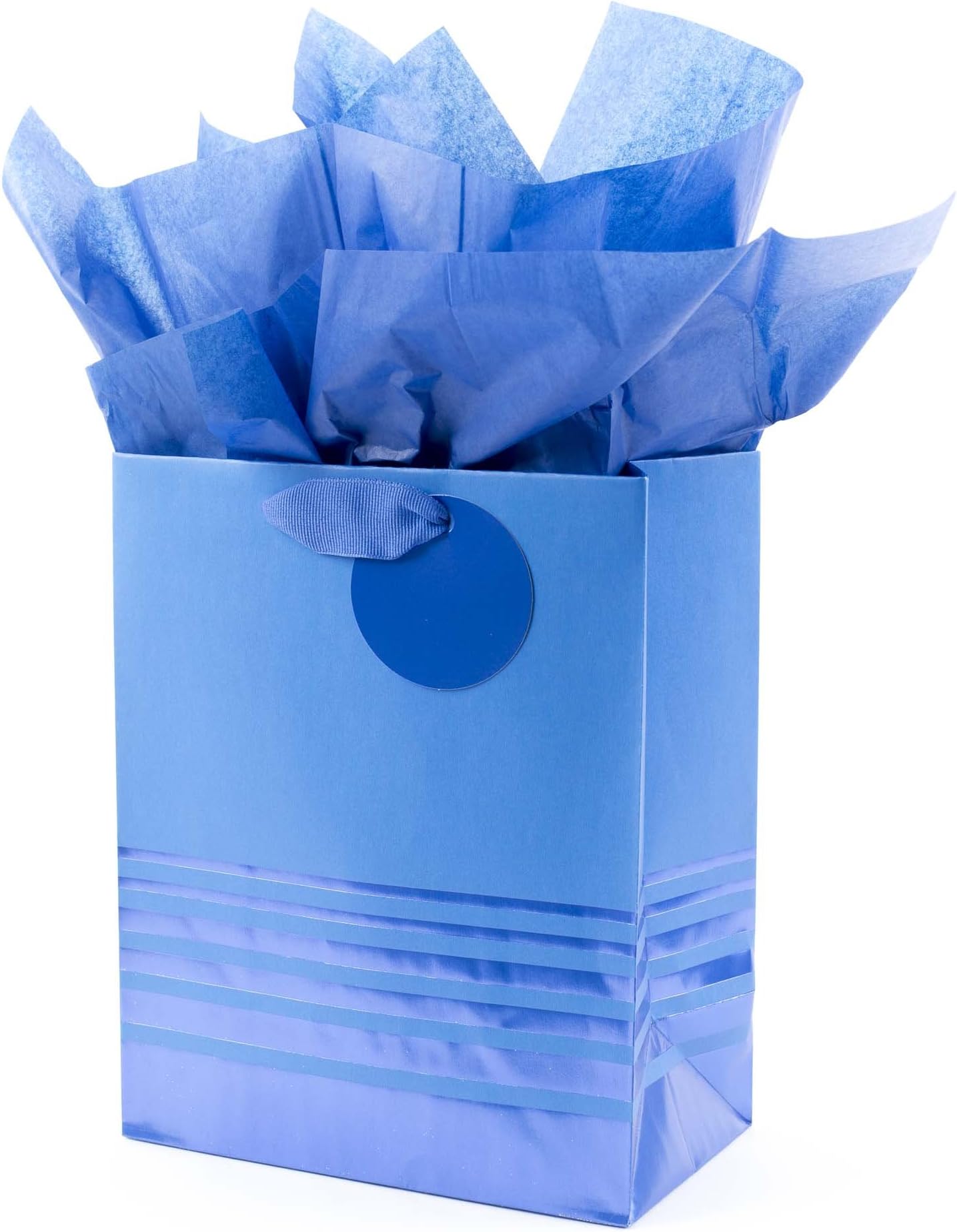 Hallmark 9" Medium Gift Bag with Tissue Paper (Blue Foil Stripes) for Hanukkah, Christmas, Father's Day, Graduations, Birthdays, Baby Showers and Weddings