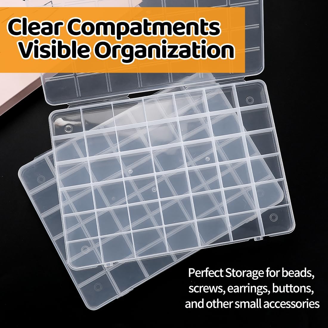 Praisebank 42 Grids Beading Storage Container Box, Perfect for Storage Beads & Small Items. (Clear / 2 Pack)