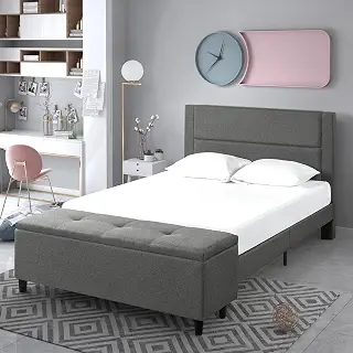 【外装不良 OUTLET品】ZINUS 布張り ベッドフレーム シングル Wanda Platform Bed with Storage Footboard ダークグレー 脚元収納付き ベンチ収納 | ベッド 組み立て簡単 工具付き ジヌス | 日本正規品 ZJ-STPB-S 4573556102673