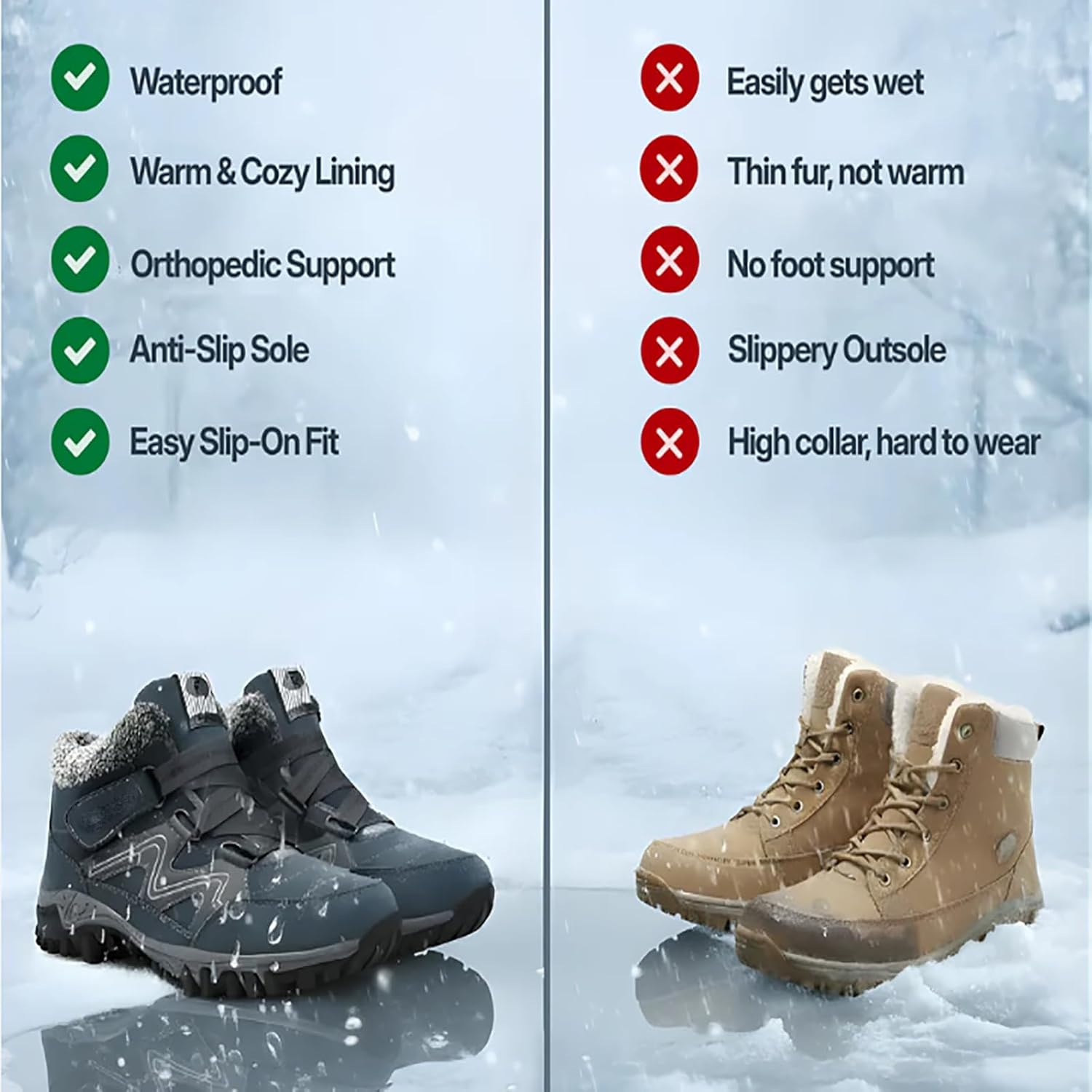 Boots Women, Orthopedic Non Slip Casual Boots Anti Slip Wide Toe Warm Winter Shoes