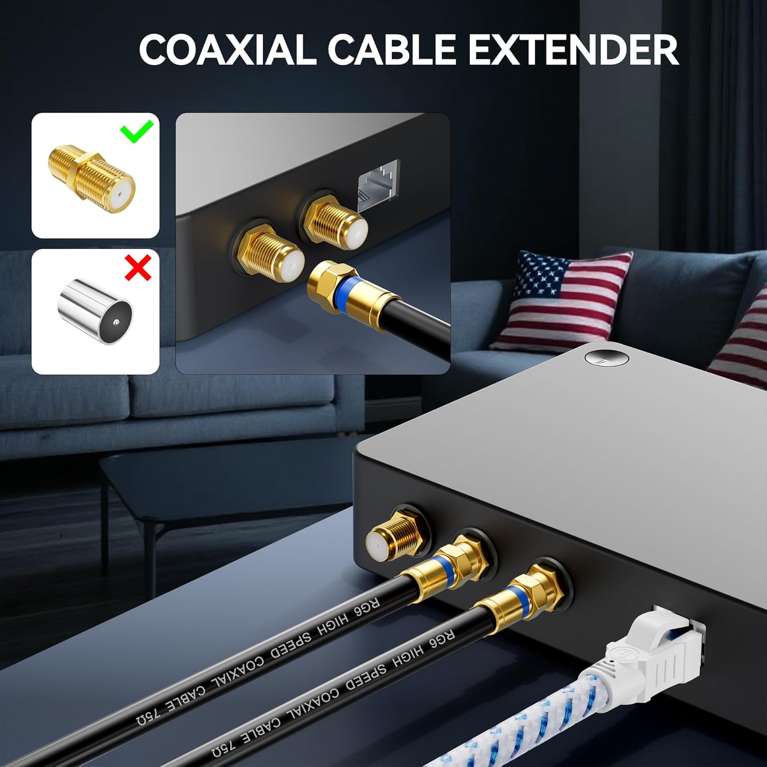 Coaxial Cable 3ft 10 Pack, RG6 Coax Cable Cord Extender with Gold F-Type Connector, High Speed Internet Wire for HD TV, Modem, Digital Antenna, Satellite-Black