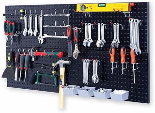 Wallmaster Pegboard Organizer Garage Storage - 48pcs Pegboard Hooks Set, Pegboard Tool Organizer with 48x24 Inch Steel Peg Board & 4 Storage Bins（Black）