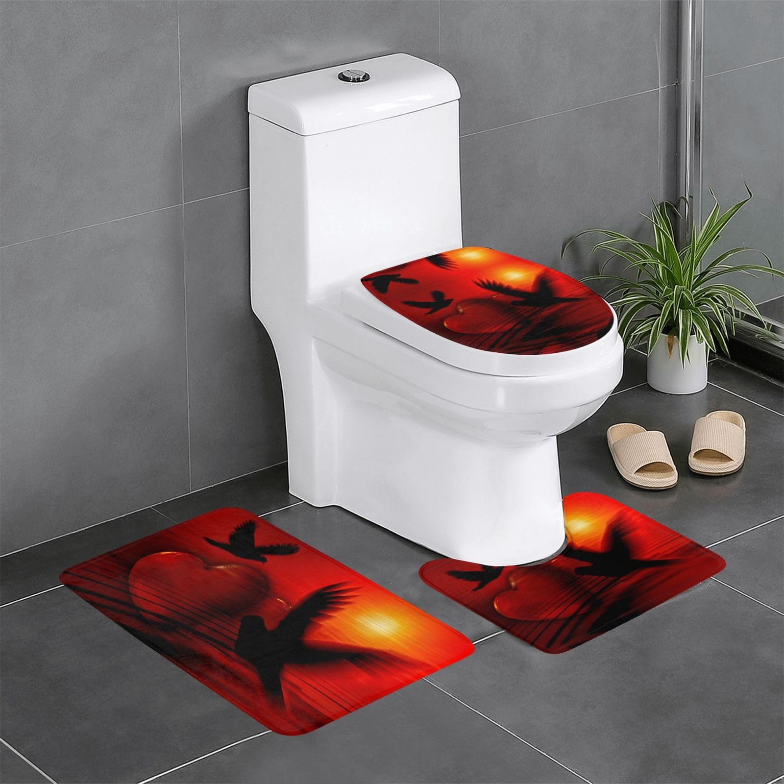 Tapis de salle de bain motif oiseau et cœur finition haut de gamme