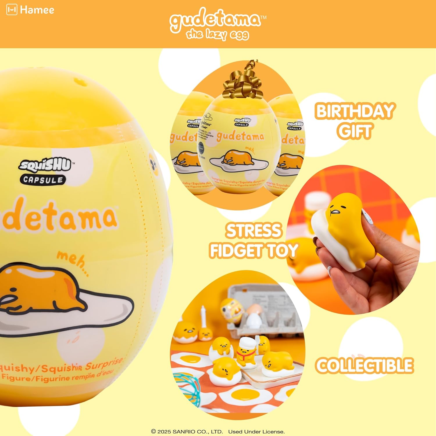 Hamee Sanrio Gudetama Lazy Egg Cute Water Filled Squishy (Series 2) [Box Mini Fidget Stocking Stuffers Birthday Gift Bag, Party Favors, Basket Filler, Stress Relief] - 1 Pc. (Mystery - Blind Capsule)