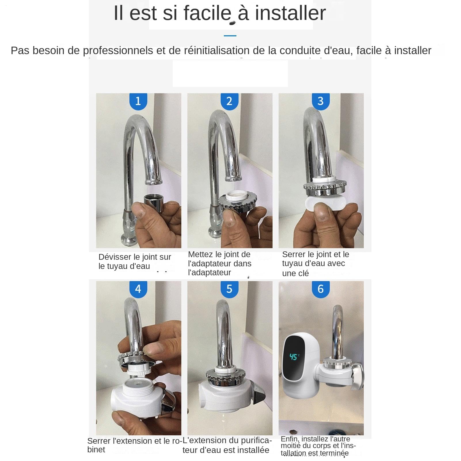 Robinet Pour Eau Chaude - Chauffe-Eau Instantané Sans Réservoir Avec Affichage Numérique À LED | Alimentation 3000W pour Salle de Bain, Maison, Camping-Car, Cuisine Intérieure