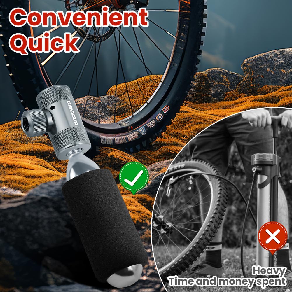 AOOWU Gonfiatore CO2 Pompa Compatibile Valvola Presta Schrader Leggero Aria 2 Manicotto Isolato per Pneumatici Bicicletta Mountain Bike