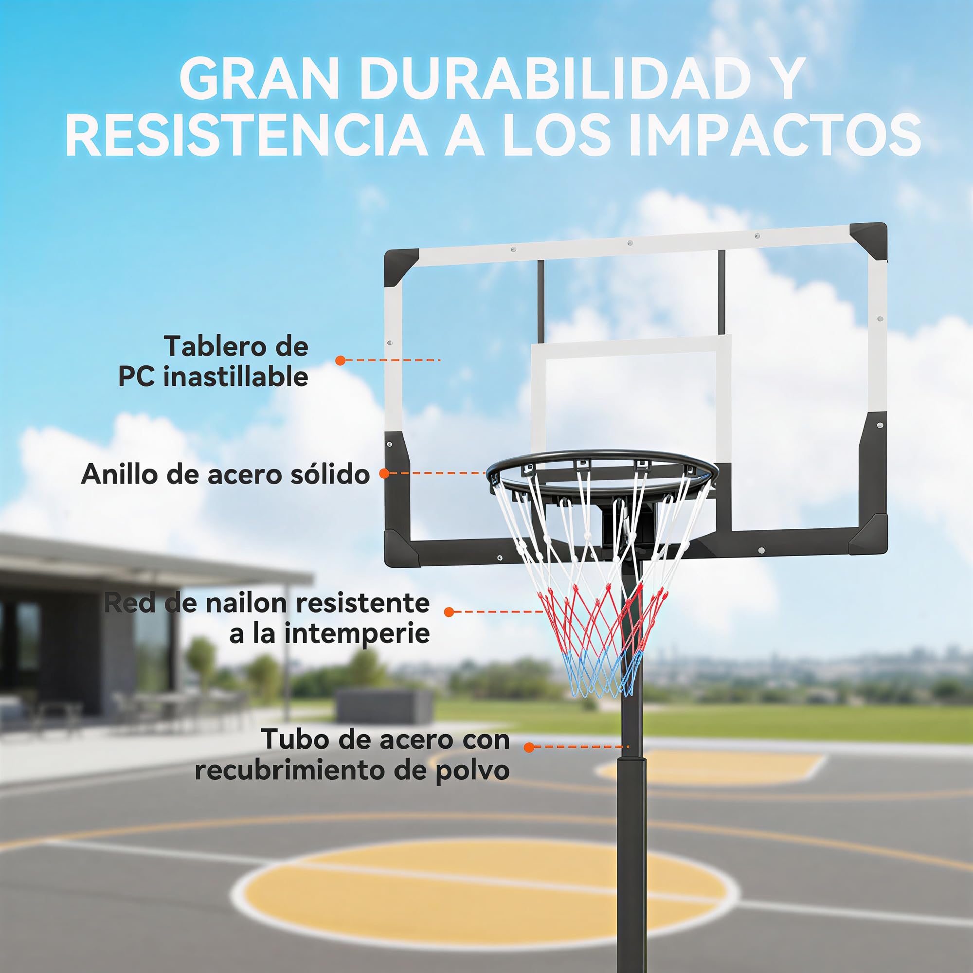 SPORTNOW Canasta de Baloncesto Exterior Altura Regulable 230-305 cm Portátil Marco Plegable