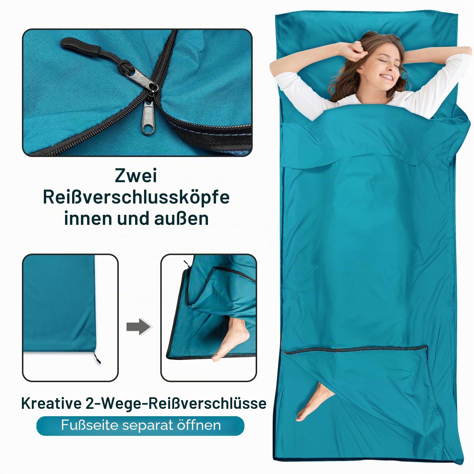 Hüttenschlafsack, Schlafsack kleines packmaß nur 280 g aus neuartiger Satin wie Seide, Ultra leicht, Klein und Dünn Seidenschlafsack, Ideal für Backpacking, Hostels und Berghütten