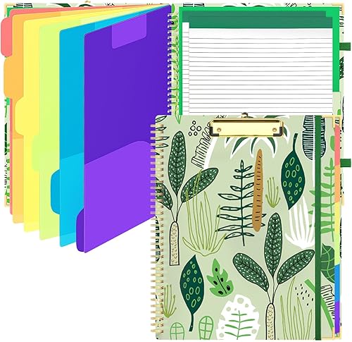 Carpetas tipo portapapeles para tamaño carta, lindo portapapeles de almacenamiento con 2 bloc de notas, 6 separadores de color de plástico