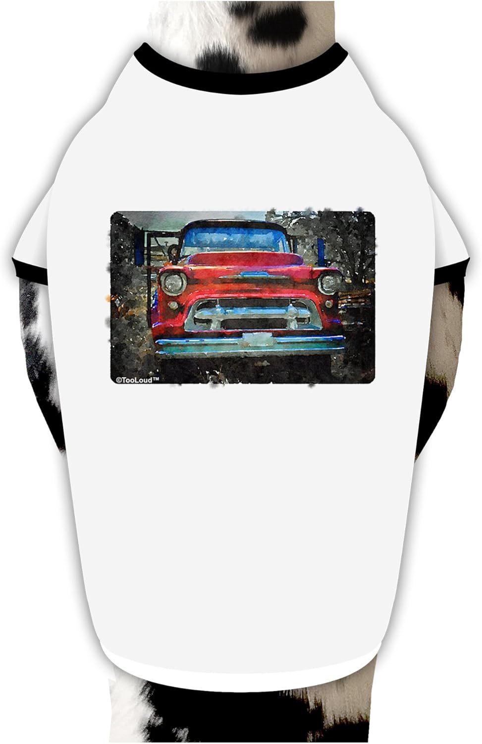 TOOLOUD Vintage Truck Watercolor Dog Shirt White with Black Large