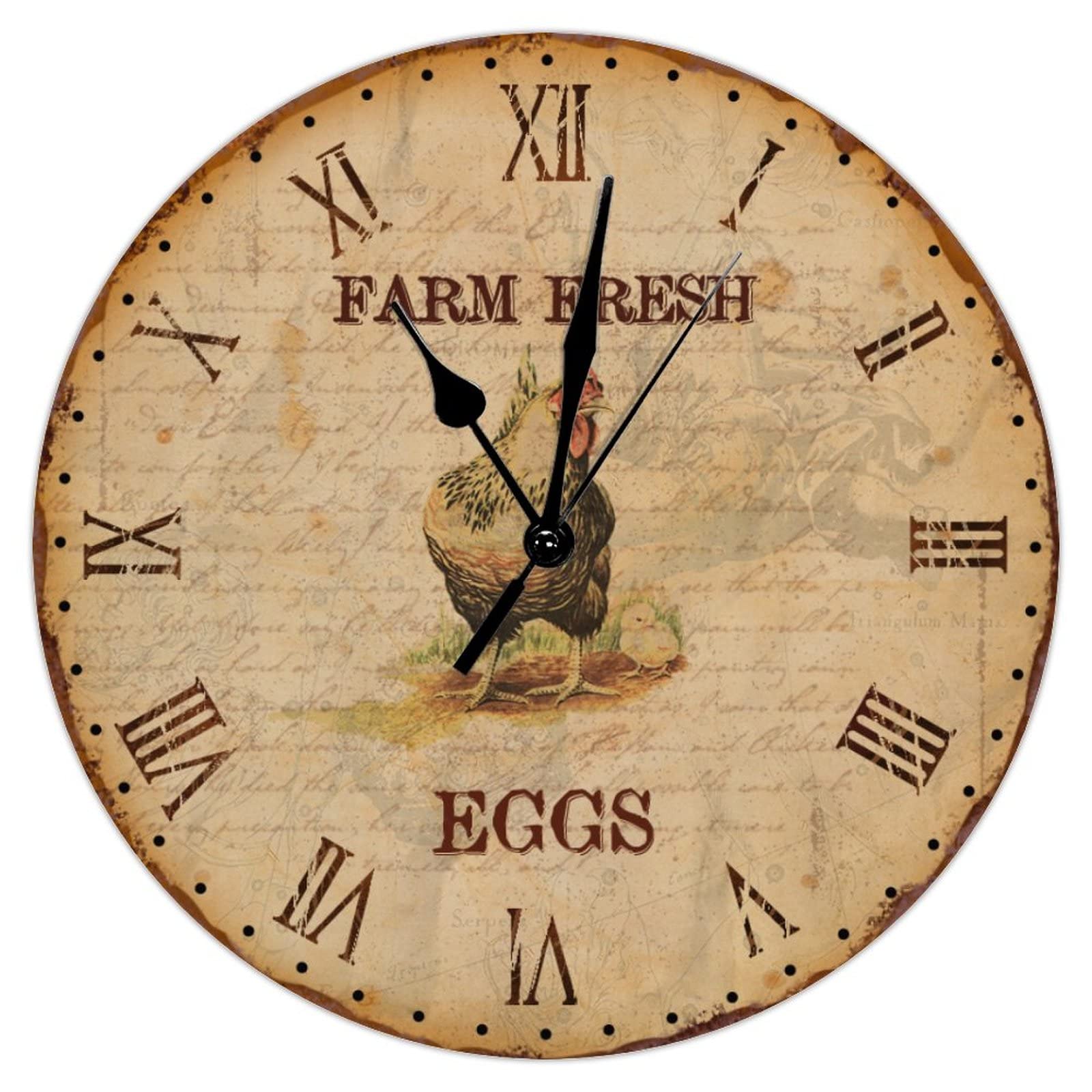 Horloge murale bois artisanale 30,5 cm motif coq bleu sarcelle au design d'art vintage