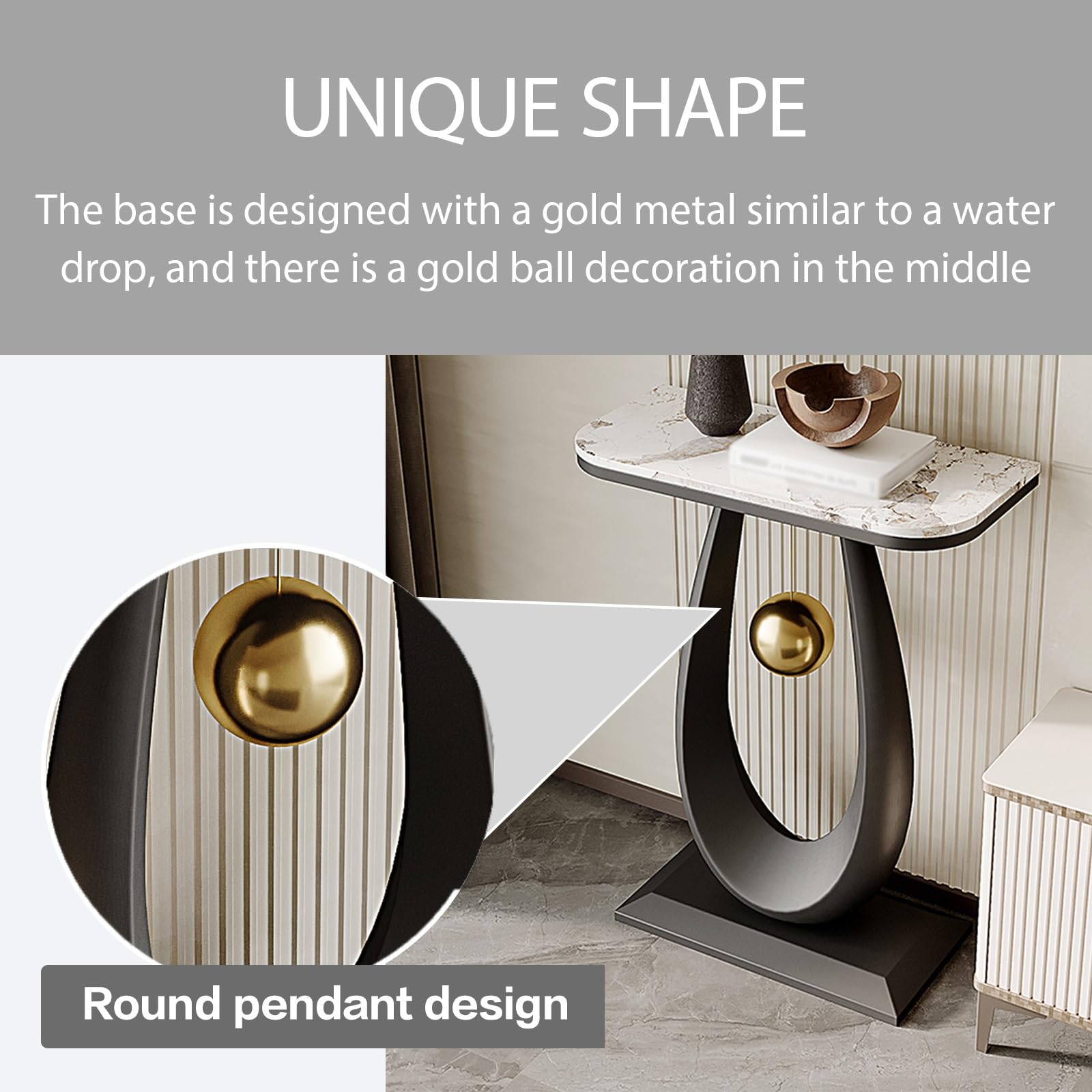 Table Console Moderne D'Accent pour Entrée Canapé avec Base en Forme Goutte Pendule Boule Table D'Accent Étroite Longue pour Hall D'Entrée Derrière le Canapé(O,40*30*75CM/15.7*11.8*29.5IN)