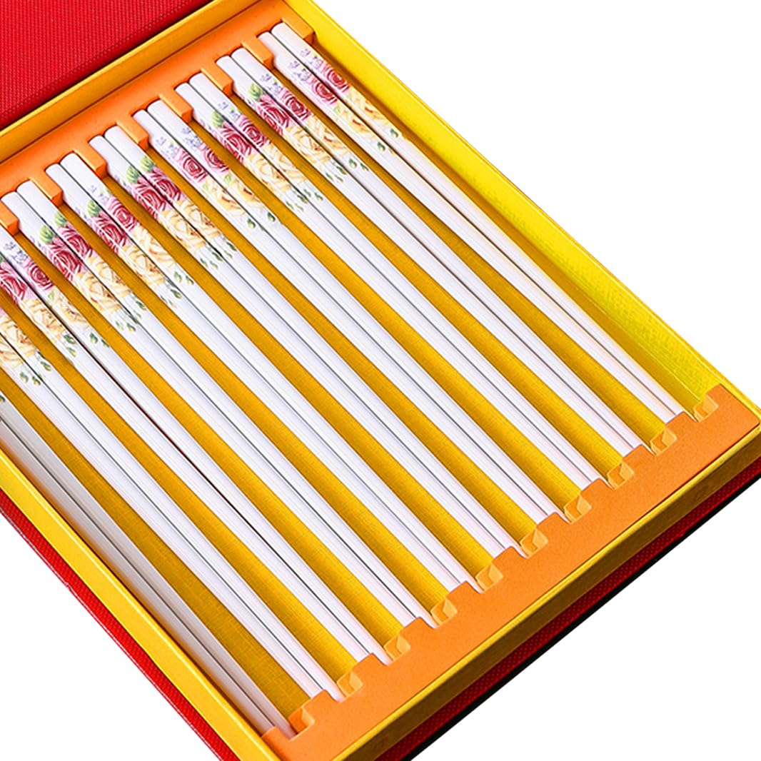 Coffret cadeau de baguettes en porcelaine chinoise à motif floral, 10 paires de baguettes réutilisables de qualité supérieure, lavables au lave-vaisselle, avec étui, baguettes en céramique osseuse de