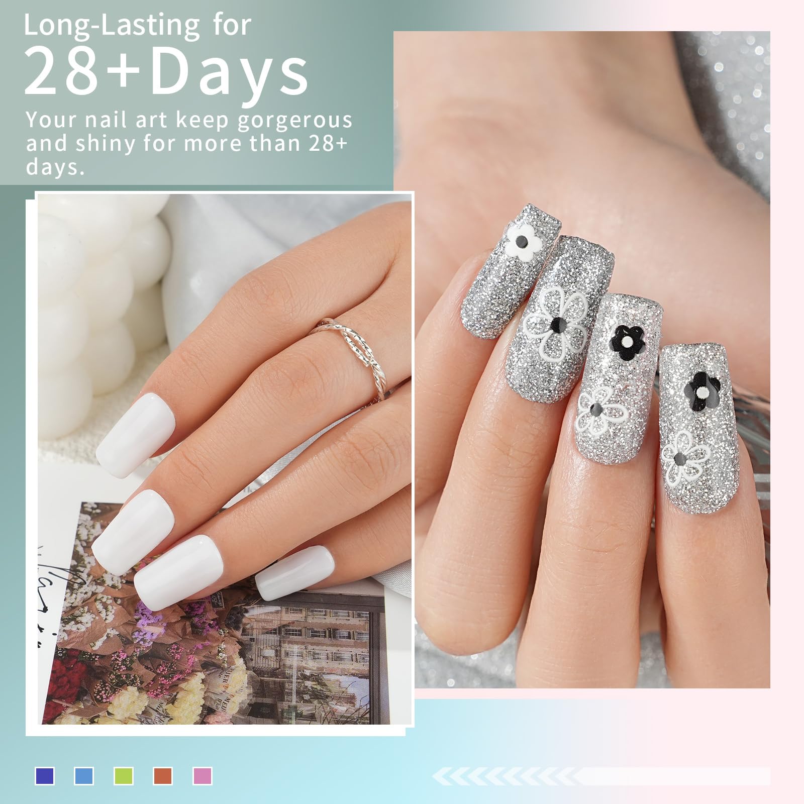 EODCI Juego profesional de polvo para inmersión, 12 colores, arte de uñas de San Valentín, principiante, salón de manicura, bricolaje, brillo en casa, blanco, rojo, azul, morado, no requiere lámpara