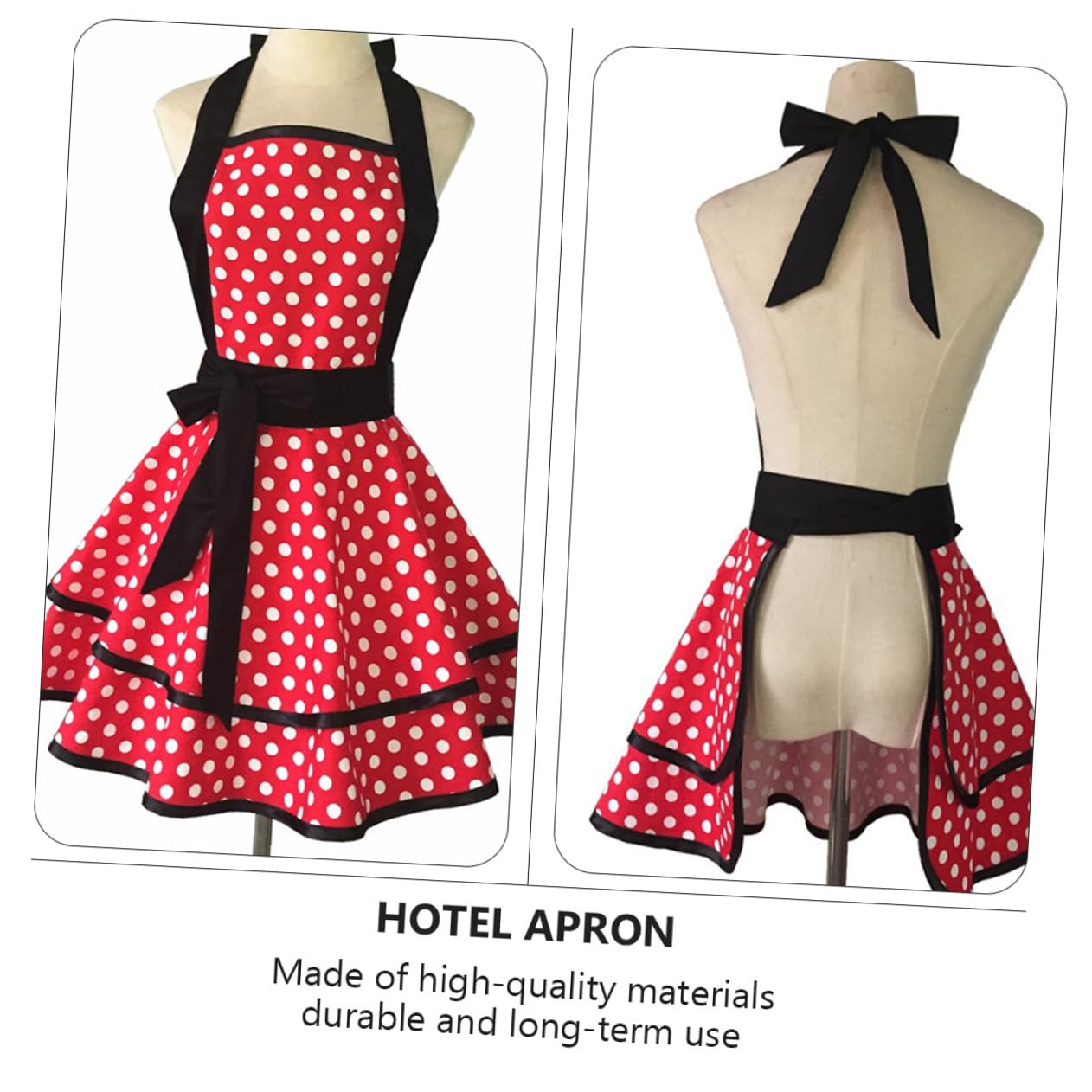 Mipcase Grembiule da Cucina in Cotone 100% a Doppio Strato Motivo a Pois Grembiule da Lavoro Collo Appeso per Hotel Pulizia e Uso Quotidiano